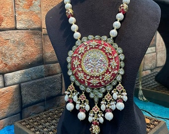 Rode Kundan Meenakari ketting | Pakistaanse sieraden| CZ ketting | Kristallen ketting | Verklaring sieraden | Bruidsketting | Indiase ketting