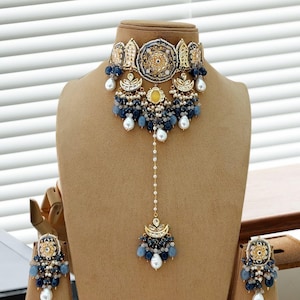Blue Kundan Choker: Indian Wedding Jewelry Set