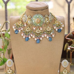 Kundan Polki Choker: Blue & White Indian Wedding Necklace