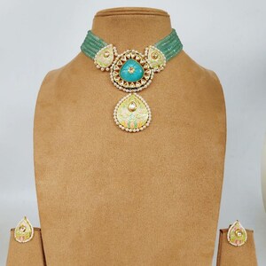 Kundan Polki Necklace & Earrings: Indian Rani Haar Jewelry Set