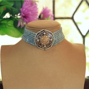Blue colour Choker, Indian Jewelry, Indian Necklace, Indian Choker, Indian Wedding Necklace Set, Kundan Choker / Kundan Jewelry