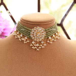 Mint Polki Choker/ Indian Jewelry/ Indian Necklace/ Indian Choker/ Indian Wedding Necklace Set/ Kundan Choker