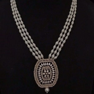 Long Real Pearl Necklace Set: Victorian CZ Stone Indian Jewelry