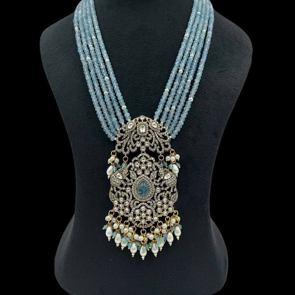 Turquoise Blue Long Victorian Necklace | Indian Jewelry | Pakistani Jewelry | Long Necklace | Kundan Long Necklace | Sabyasachi Jewelry