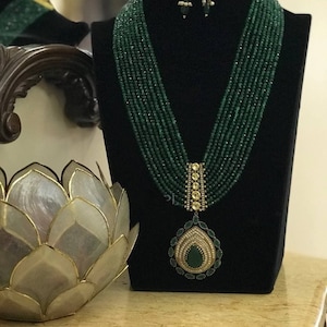 Emerald Indian Necklace & Earrings: 24K Gold Plated Jewelry Set