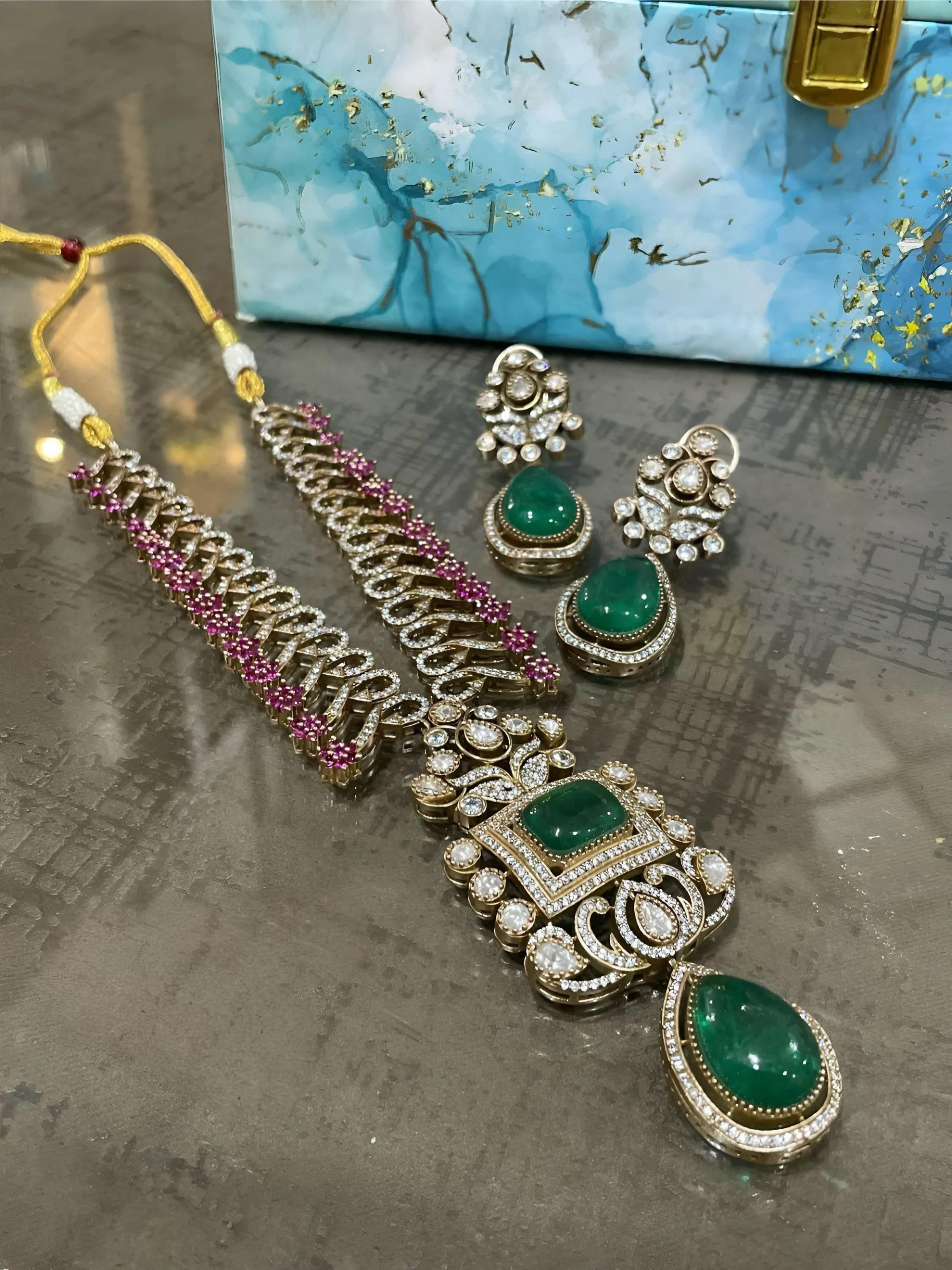 Hint geleneksel kundan gümüş kaplama mücevher seti ve bakır kolye kadınlar & kız