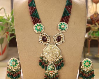 Kundan Polki Choker Necklace: Red and Green Indian Jewelry Set