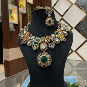 Royal Navratna Choker Necklace Set: Indian Bridal Jewelry