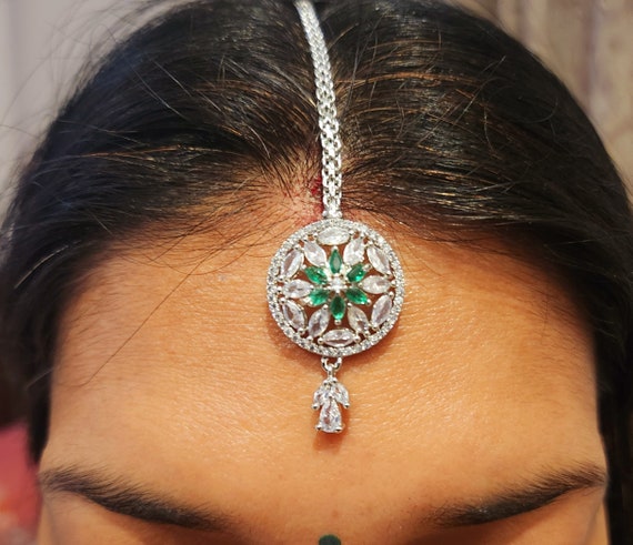 Diamond Maang Tikka tikka Indian Jewelry Pakistani Jewelry Jhoomer Tikkah Bindi Indian Forhead Jewelry CZ Tikkah Etsy