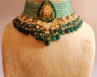 Emerald Green Kundan Choker Necklace: Indian Wedding Jewelry
