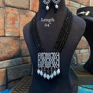 Black Pearl Victorian Necklace: Long Kundan Indian Jewelry Set
