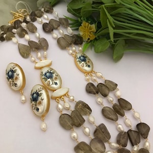 Myra Pearl Necklace, Antique mala, Jaipuri Mala set, traditional jewelry, Indian jewelry, Pakistani Jewelry, Turquoise Jewelry.