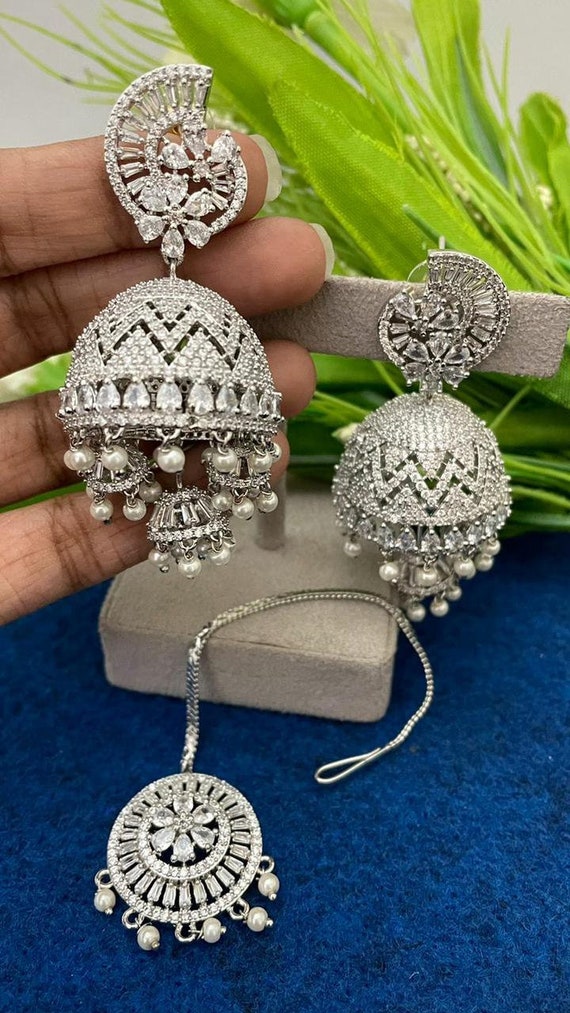 Buy Chandbali Oxidised Silver Jhumka Jhumki Earring, Long Earrings, Black  Polish Indian Stone Earrings, Pearl Earring, Handmade Temple Earring Online  in India -… | Etsy earrings, Jhumki earrings, Online earrings