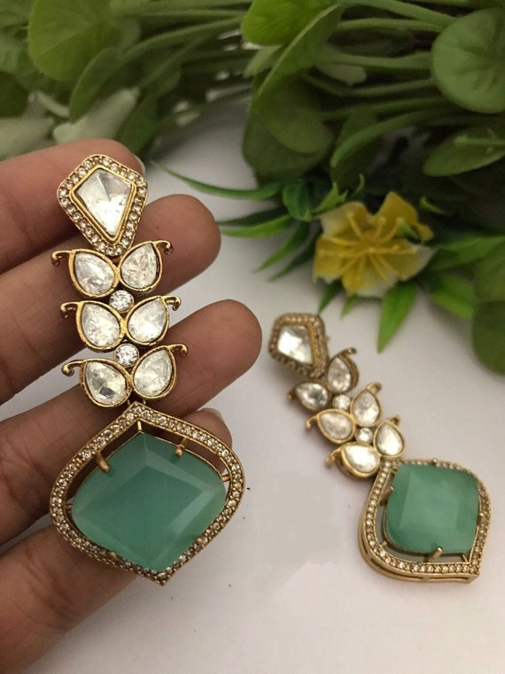 Punjabi CZ Diamond Chaandbali Hollywood Earrings Unique Earrings