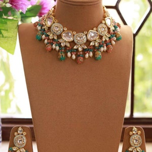Collar de color menta y rosa/ Joyería india/ Joyería paquistaní/Collar indio/ Gargantilla india/ Collar de boda india/ Gargantilla Kundan imagen 2