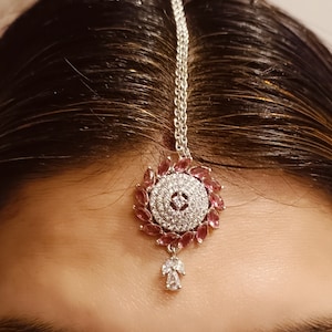 Ruby Red Cz Stone maang tika for women perfect for special Occasion, Nethi Chutti, Indian Jewelry, Cz Stone maang tika
