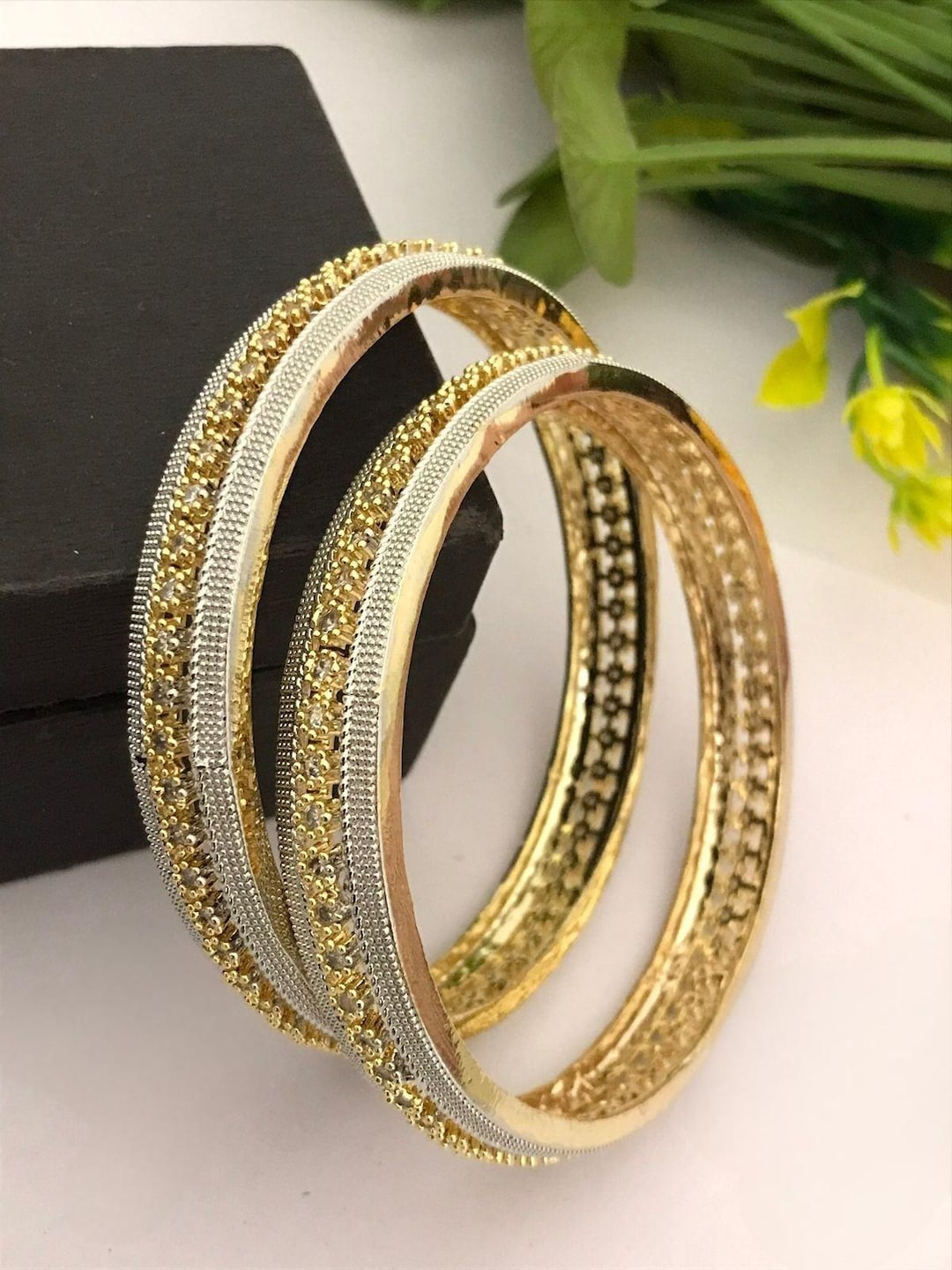 Dual-tone Textured Gold & Silver Bangles – Indian Jewelry, Bridal ...