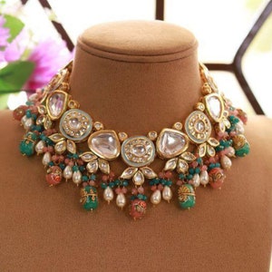 Collar de color menta y rosa/ Joyería india/ Joyería paquistaní/Collar indio/ Gargantilla india/ Collar de boda india/ Gargantilla Kundan imagen 1