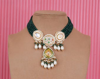 Emerald Green Kundan Choker: Indian Bridal Jewelry Set