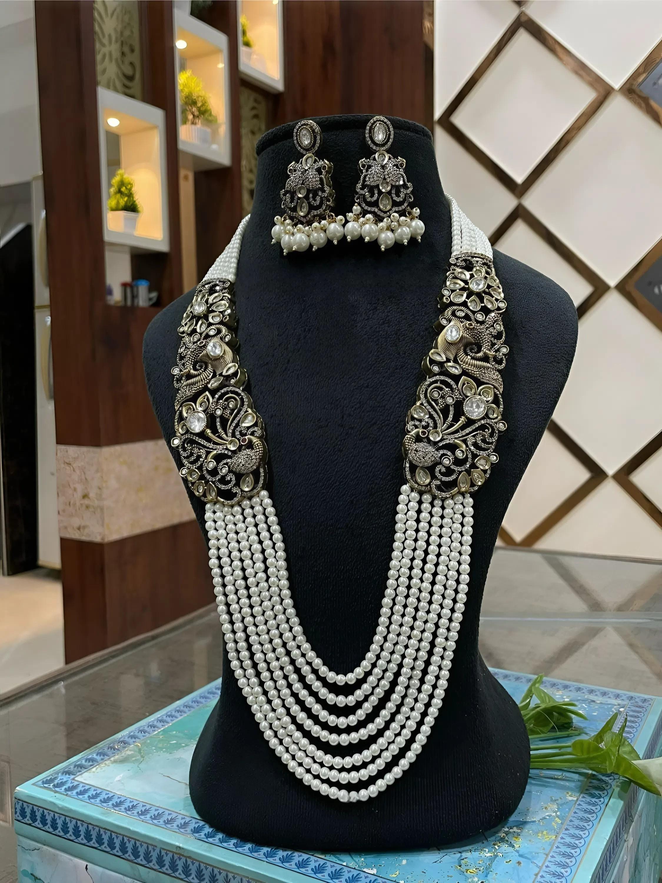 Antique Silver Pearl Necklace Set: Kundan Indian Bridal Jewelry - Etsy