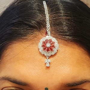 Ruby Red Cz Stone maang tika for women perfect for special Occasion, Nethi Chutti, Indian Jewelry, Cz Stone maang tika