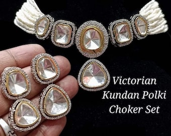 Collar Kundan Polki / Joyería paquistaní / Collar CZ / Collar de cristal / Joyería de declaración / Collar nupcial / Collar indio
