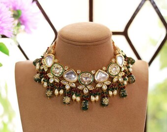 Collar de color verde kundan Polki / Joyería india / Joyería paquistaní / Collar indio / Gargantilla india / Collar de boda indio / Gargantilla Kundan