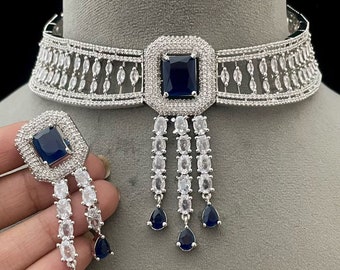 Anaya Blue Sapphire Diamond Choker Necklace / Statement Jewelry/Statement Necklace/ Elegant Jewelry/ Unique Jewelry/ Indian Jewelry/ choker