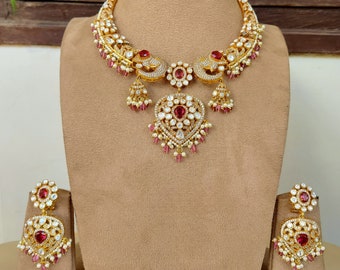 Ruby Red kundan Polki Necklace| Indian Jewelry |Statement Jewelry |Pakistani Jewelry | Raani Haar | American Diamond Necklace |Wedding