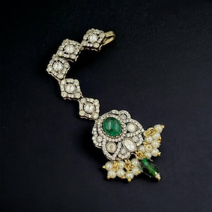 Emerald Green Color Cz Stone maang tika for women perfect for special Occasion, Nethi Chutti, Indian Jewelry, Cz Stone maang tika