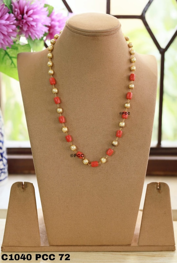 Coral and pearl necklace deals