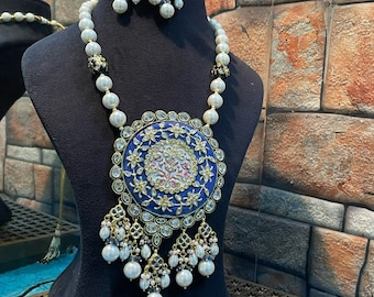 Blue Kundan Meenakari Necklace: Jaipur Indian Jewelry Set