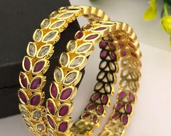 Bransoletki Kundan Ruby Gold Plated – Biżuteria indyjska, Bransoletki ślubne