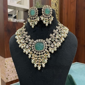 Kundan Polki CZ Stone Necklace: Indian Wedding Jewelry