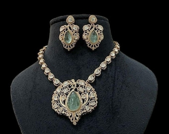 Kundan Polki Necklace: Mint Doublet Stone, Indian Bridal Jewelry