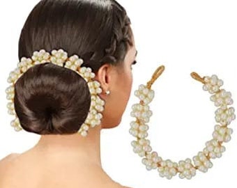 Pearl Gajra, Hair jewellery, Indian Hair pin Hair Decoration, Hair Brooch with Hook Wedding Bridal Jewelry for Women.