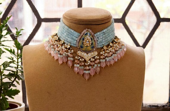 Betsey Johnson Flower Choker Necklace - Pink & Blue Pastel Floral Adjustable 22" Chain - View #4