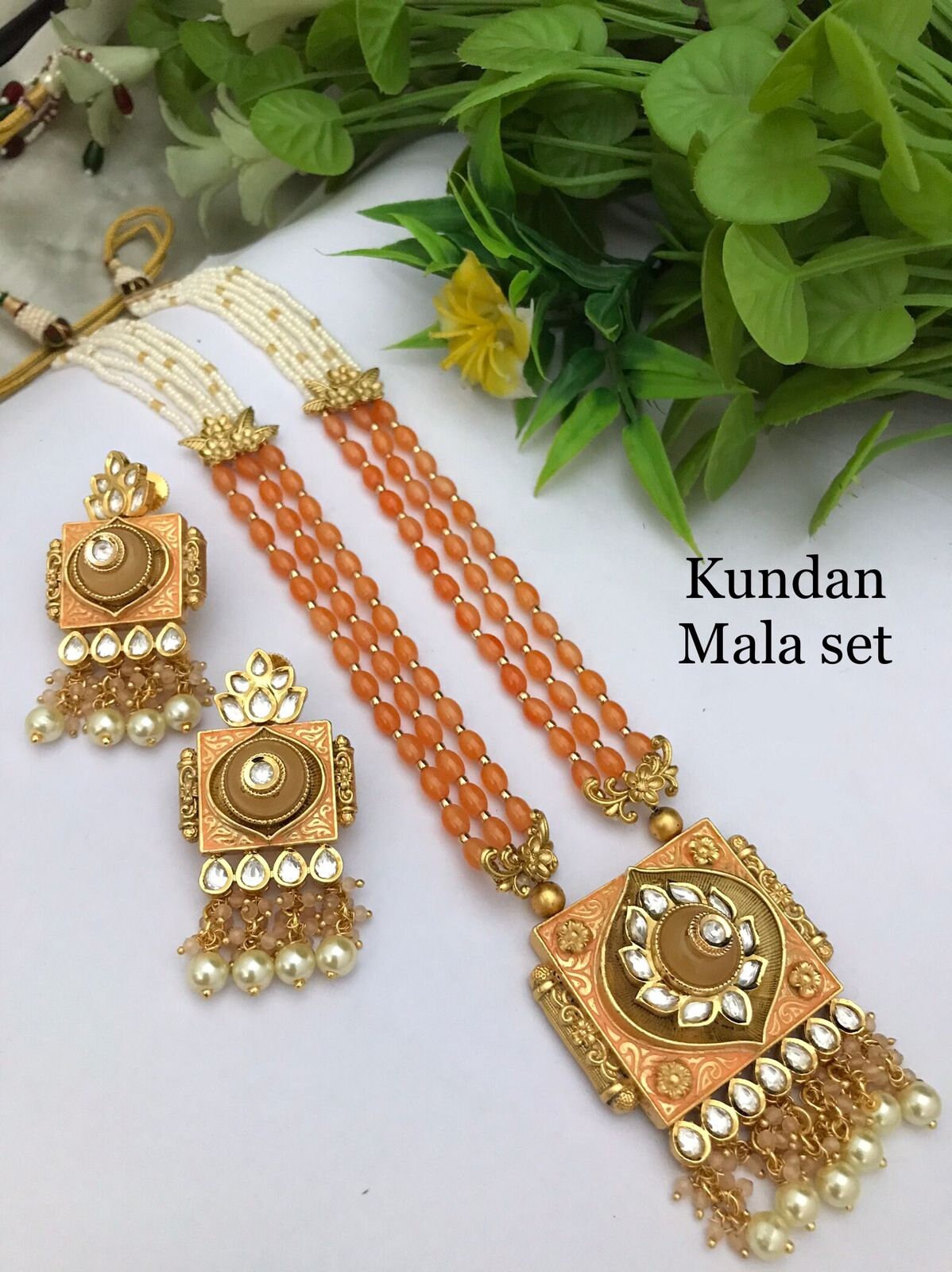 Orange Color Mala Antique Mala Jaipuri 