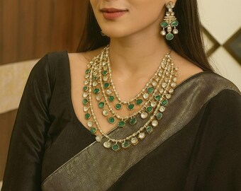 Emerald Green Polki Necklace Set: Indian Bridal Jewelry