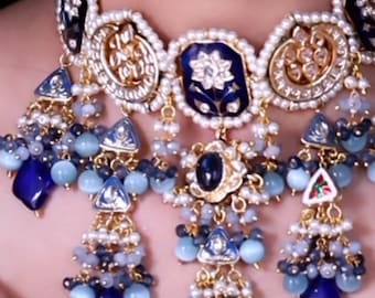 Set Gioielli Indiano Argento E Oro &ndash; Collana Girocollo, Orecchini, Tikka, Nickel-free, Fatto In India