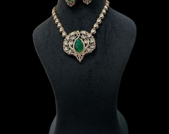 Emerald Green Kundan Polki Necklace: Indian Bridal Jewelry