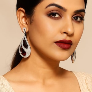 Rubinrot Jhumki, Diamant Jhumka, indische Ohrringe, Bollywood Ohrring, Jaipur Schmuck.