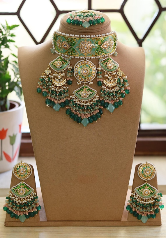 Kundan Polki Minakari Choker Set: Indian Wedding Jewelry