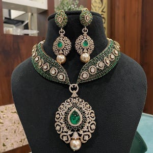 Kundan Polki CZ Stone Necklace: Indian Wedding Jewelry