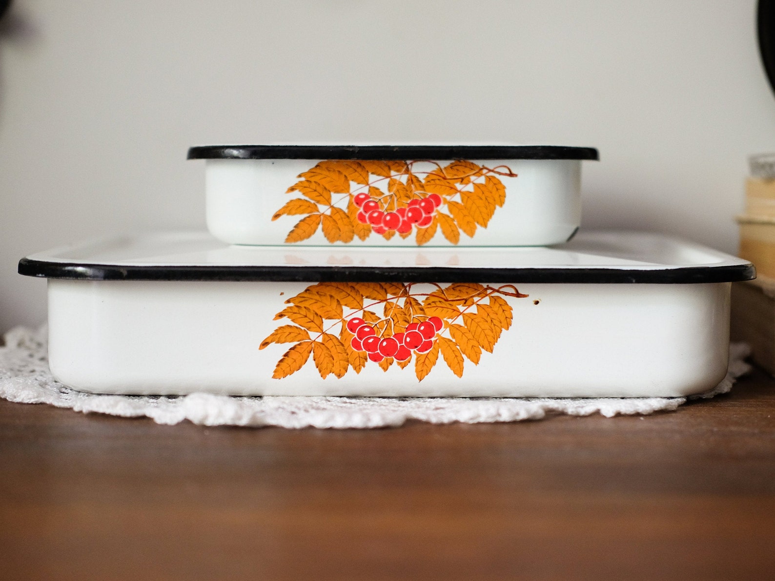 Vintage enamel storage containers with lids. Soviet set rowan Etsy