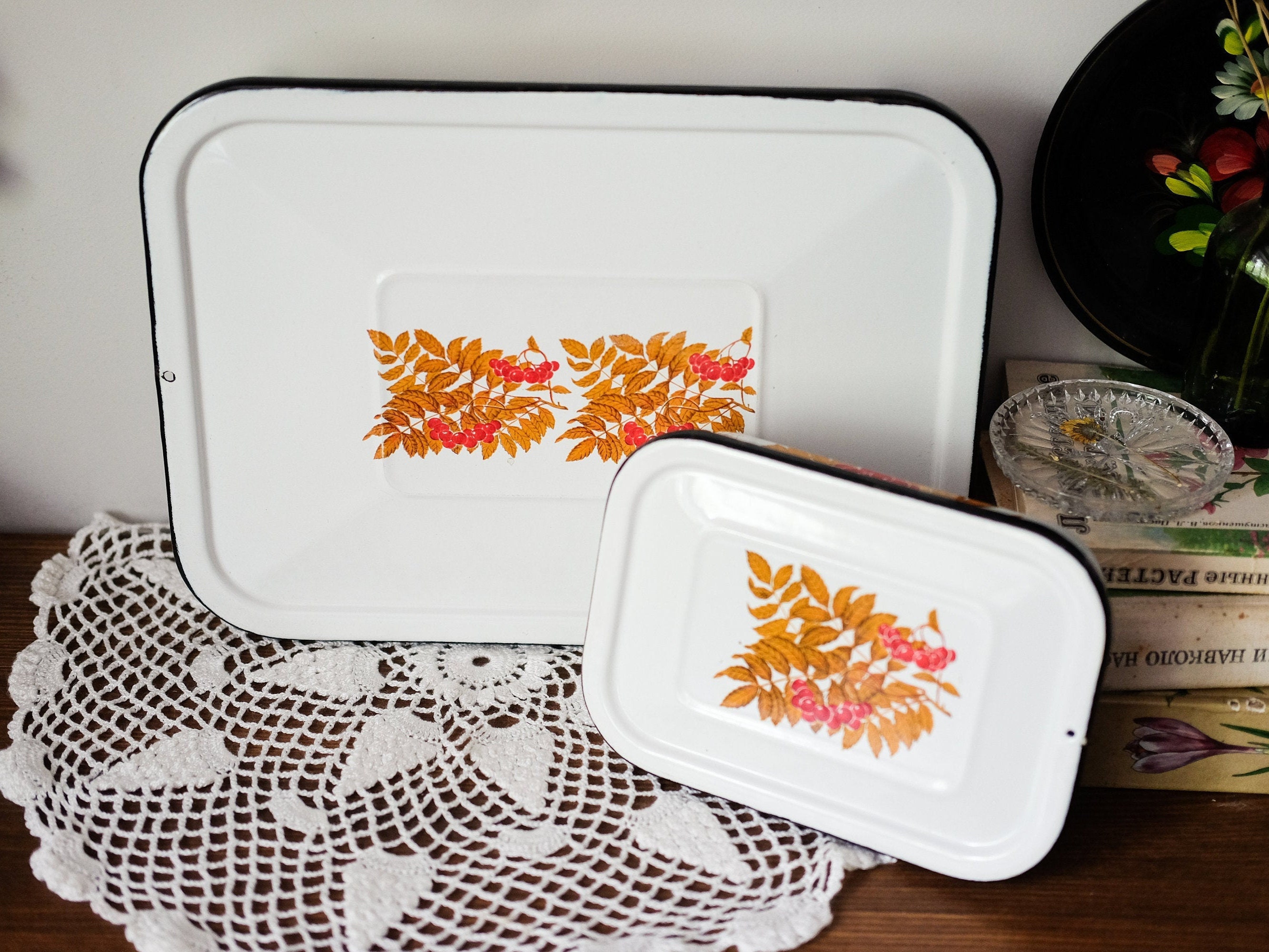 Vintage enamel storage containers with lids. Soviet set rowan Etsy