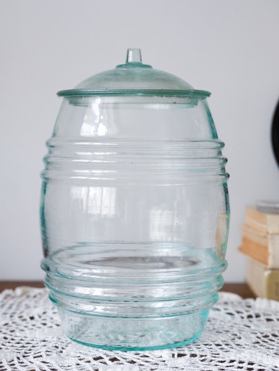 Rare vintage blue glass jar. Barrel with lid. Antique Soviet Etsy
