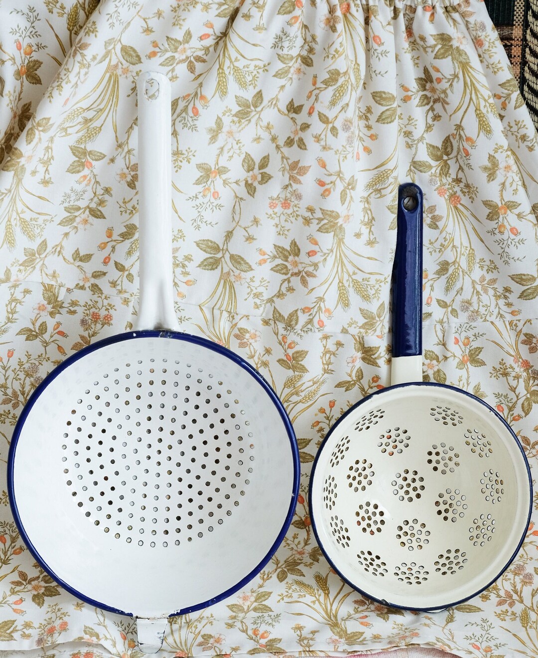 Vintage Enamel Colanders With Handles White&blue Enamelware. Etsy