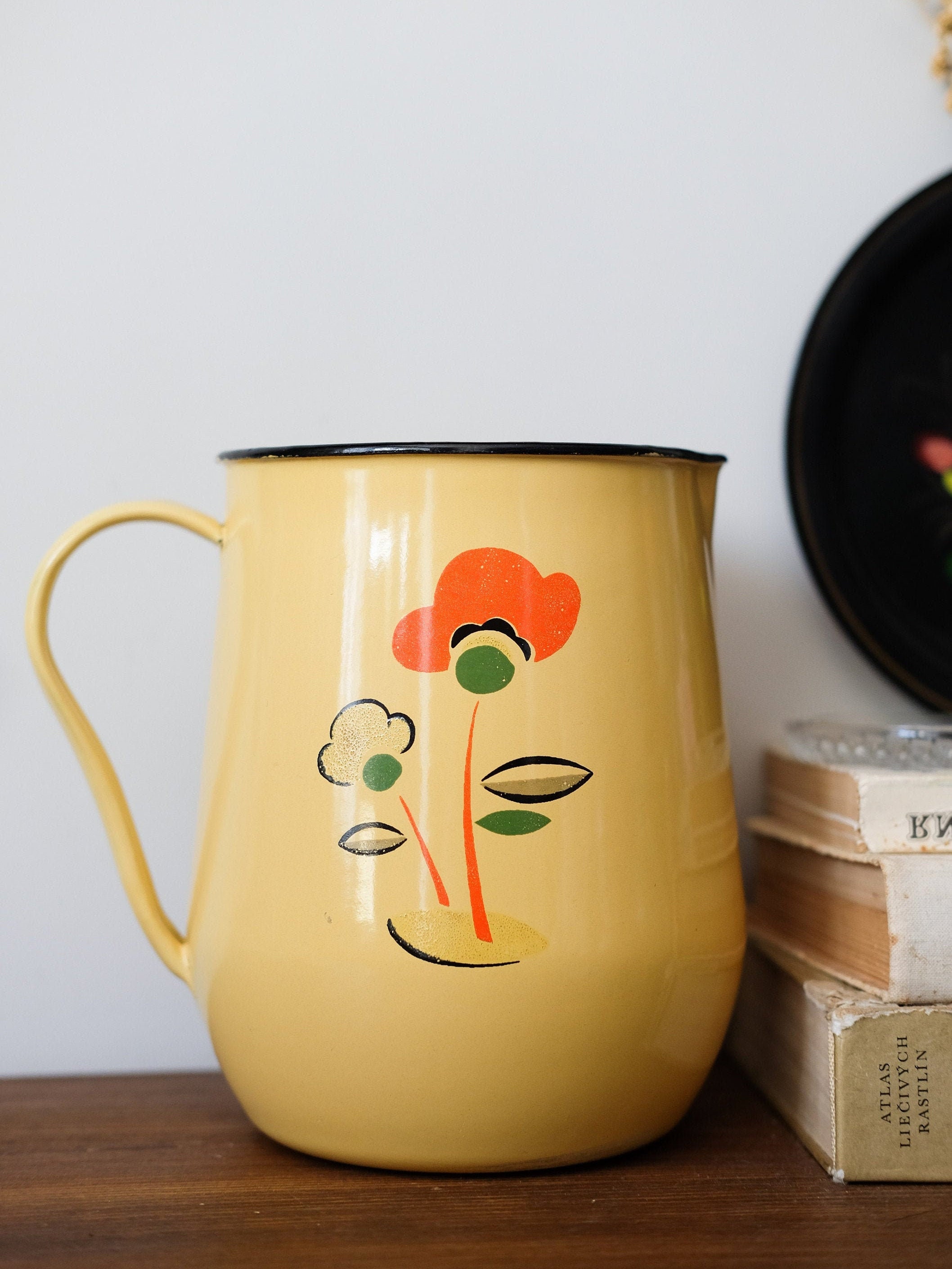 Rare vintage yellow enamel pitcher. Farmhouse Soviet kitchen Etsy