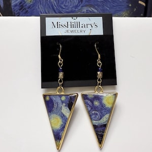 Van Gogh painting pattern earrings; Van Gogh resin earrings; handmade jewelry; Van Gogh Starry Night painting jewlery; Blue earrings